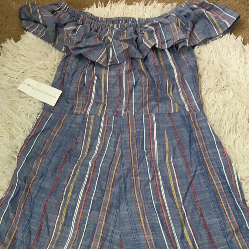 blue striped romper, size s